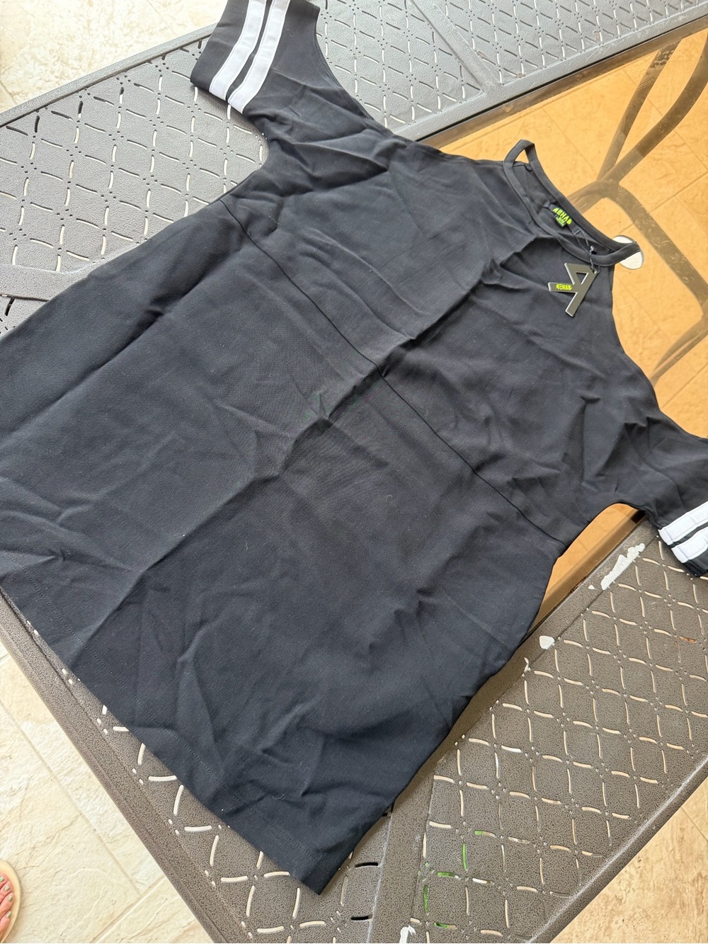 Rehab Black Short-Sleeve Women’s dress with Stripe Sleeve Detail